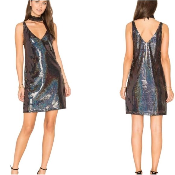 Line + Dot Black Sequin V-Neck Mini Dress Medium Evening Dress - Picture 1 of 7
